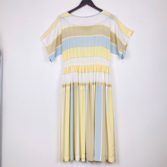 Vintage TOP ACT 80s style Pastel Striped Short Sleeve Dress Medium - Picture 2 of 12